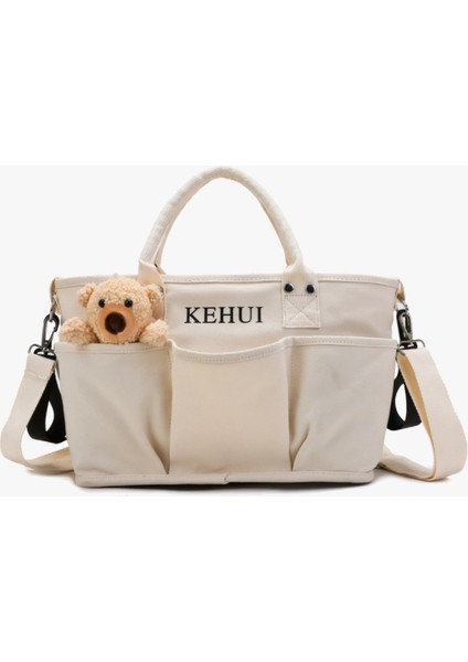 Lovehome Ayıcık Detaylı Askılı Anne Bebek Çantası - Beyaz (Yurt Dışından)