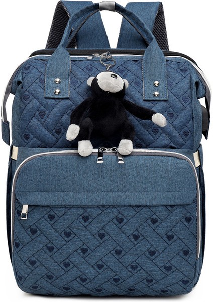 Lovehome Çok Cepli Maymun Figürlü Fermuarlı Anne Bebek Sırt Çantası - Mavi (Yurt Dışından)