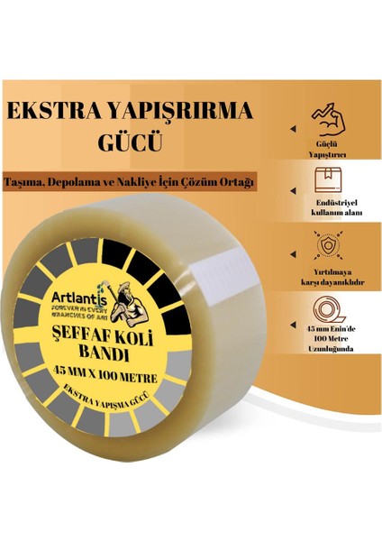 Koli Bandı Şeffaf 45X100 6 Lı 1 Paket Artlantis Koli Bantı 45*100 Ambalajlama Bandı Şeffaf Ekstra Yapıştırma Kaliteli 6 Lı