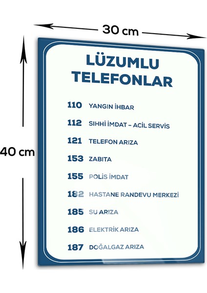 | Cam Yönlendirme Levhası | Lüzumlu Telefonlar | 30cm x 40cm fiyatları