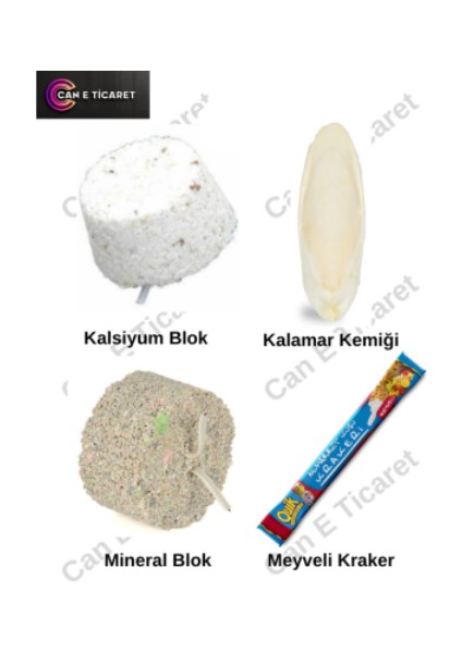 Mineral Blok-Kalsiyum Blok-Meyveli Kraker-Mürekkep Balığı (Kalamar) Kemiği 7-8cm ve Tutacak