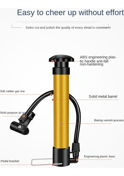 Bisiklet Pompası Ergonomik Tasarım ile Hızlı Şişirme Gold Renk 200 mm Boyutunda modelleri