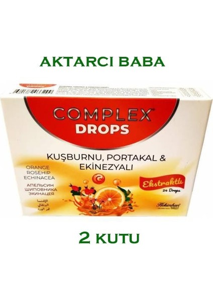 2 Kutu Organik Complex Bitkisel Drops Boğaz Pastili Kuşburnu, Portakal ve Ekinezyalı 24 Drops