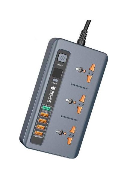 Relife RL-316D Akıllı Priz Akım Korumalı 1,9mt Kablo Üniversal 5 USB 5V-3.4A Qc 3.0 Digital Ekran