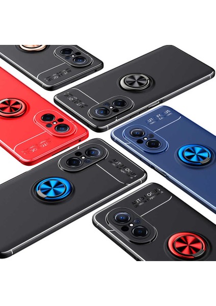 Huawei Nova 9 SE Kılıf Kamera Korumalı Autofocus Shockprof Ravel Yüzüklü Standlı Slikon Kapak Siyah - Rose Gold