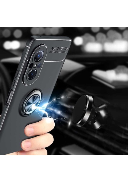 Huawei Nova 9 SE Kılıf Kamera Korumalı Autofocus Shockprof Ravel Yüzüklü Standlı Slikon Kapak Siyah - Rose Gold