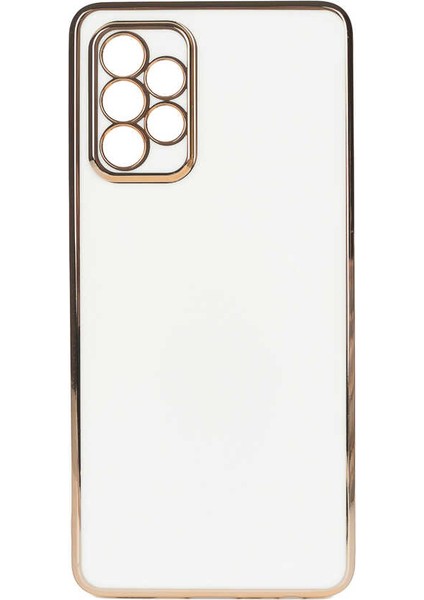 Samsung Galaxy A13 4g Uyumlu Kılıf Kamera Korumalı Yumuşak Pastel Altın Kenar Bark Kapak Beyaz