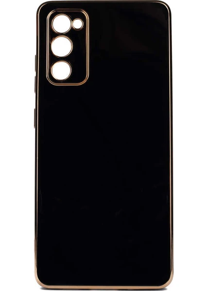 Case 4U Samsung Galaxy A03s Uyumlu Kılıf Kamera Korumalı Yumuşak Pastel Altın Kenar Bark Kapak Siyah