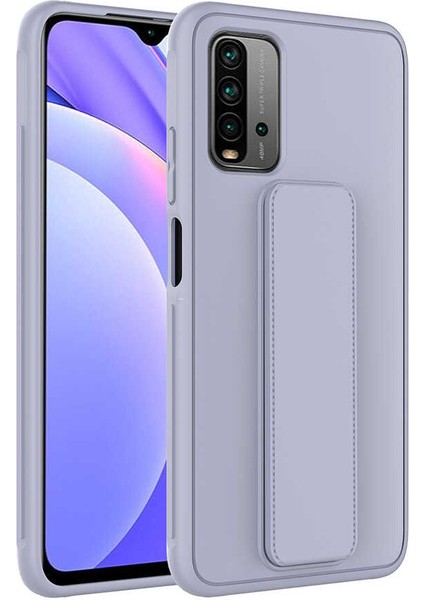 Xiaomi Redmi 9T Kılıf Stand Olabilen Mat Yüzey Kaliteli TPU Silikon Qstand Arka Kapak Gri