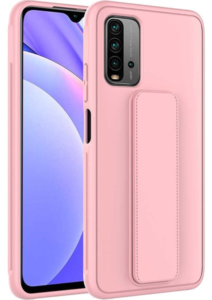 Xiaomi Redmi 9T Kılıf Stand Olabilen Mat Yüzey Kaliteli TPU Silikon Qstand Arka Kapak Pembe