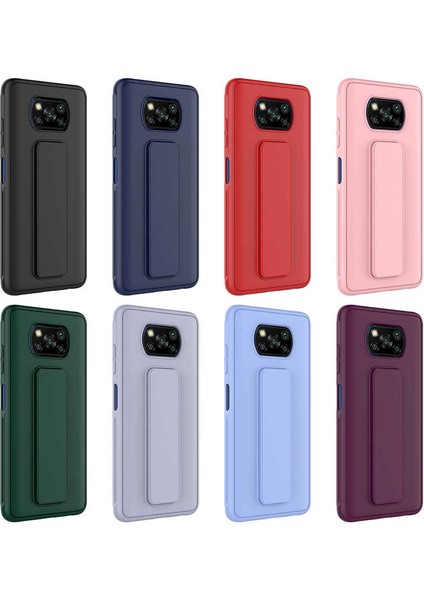 Case 4U Xiaomi Poco X3 / X3 Pro Kılıf Stand Olabilen Mat Yüzey Kaliteli TPU Silikon Qstand Arka Kapak Lila