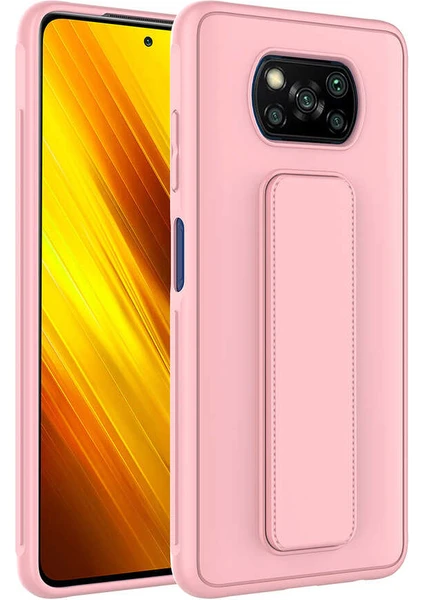 Case 4U Xiaomi Poco X3 / X3 Pro Kılıf Stand Olabilen Mat Yüzey Kaliteli TPU Silikon Qstand Arka Kapak Pembe