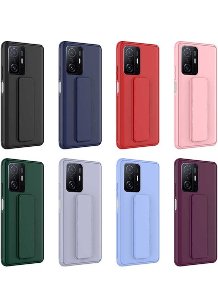 Case 4U Xiaomi Mi 11T 5g / Mi 11T Pro 5g Kılıf Stand Olabilen Mat Yüzey Kaliteli TPU Silikon Qstand Arka Kapak Lila