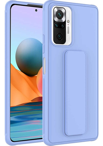 Xiaomi Redmi Note 10 Pro Kılıf Stand Olabilen Mat Yüzey Kaliteli TPU Silikon Qstand Arka Kapak Lila