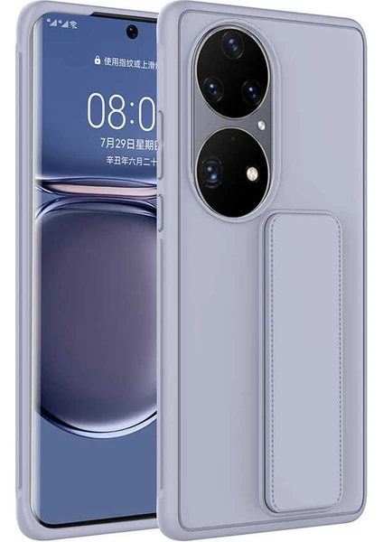 Case 4U Huawei P50 Pro Kılıf Stand Olabilen Mat Yüzey Kaliteli TPU Silikon Qstand Arka Kapak Gri