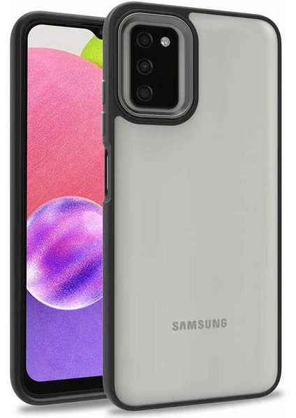 Case 4U Samsung Galaxy A03s Uyumlu Kılıf Kamera Çıkıntılı Arkası Kristal Şeffaf Hassas Tuşlu Renkli Kenarlı Flora Kapak Siyah