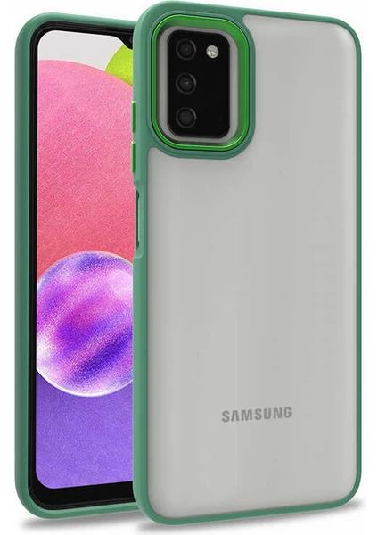 Case 4U Samsung Galaxy A03s Uyumlu Kılıf Kamera Çıkıntılı Arkası Kristal Şeffaf Hassas Tuşlu Renkli Kenarlı Flora Kapak Yeşil