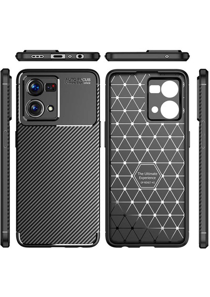 Oppo Reno 7 4g Kılıf Rugged Armor Karbon Desenli Lüx Negro Silikon Arka Kapak Lacivert