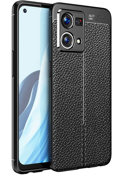 Case 4U Oppo Reno 7 4g Kılıf Rugan Armor Deri Görünümlü Yüksek Kalite Silikon Niss Siyah