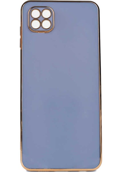 Xiaomi Redmi 9C Kılıf Kamera Korumalı Yumuşak Pastel Altın Kenar Bark Kapak Açık Mavi