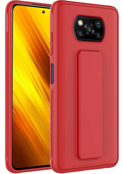 Case 4U Xiaomi Poco X3 / X3 Pro Kılıf Stand Olabilen Mat Yüzey Kaliteli TPU Silikon Qstand Arka Kapak Kırmızı