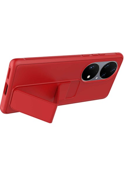 Case 4U Huawei P50 Pro Kılıf Stand Olabilen Mat Yüzey Kaliteli TPU Silikon Qstand Arka Kapak Koyu Yeşil