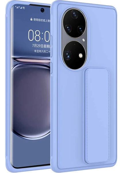 Case 4U Huawei P50 Pro Kılıf Stand Olabilen Mat Yüzey Kaliteli TPU Silikon Qstand Arka Kapak Lila