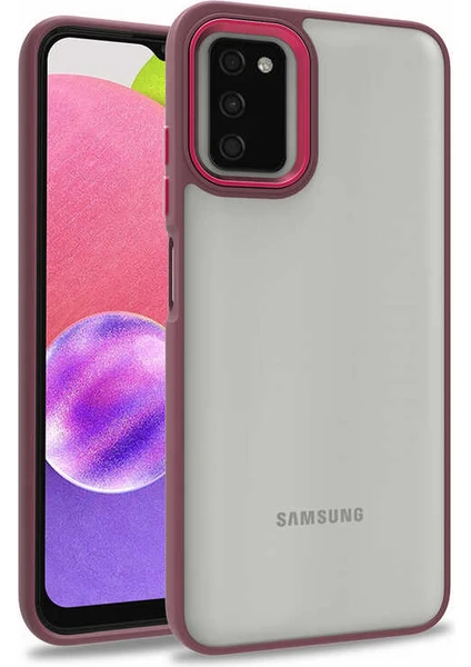 Case 4U Samsung Galaxy A03s Uyumlu Kılıf Kamera Çıkıntılı Arkası Kristal Şeffaf Hassas Tuşlu Renkli Kenarlı Flora Kapak Kırmızı