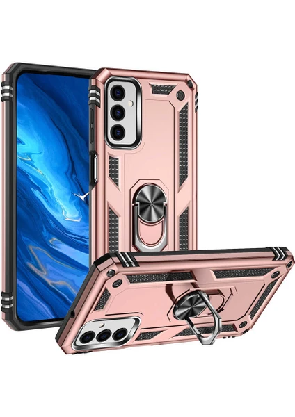 Case 4U Samsung Galaxy M23 Uyumlu Kılıf Çift Katmanlı Yüzüklü Manyetik Vega Kapak Rose Gold