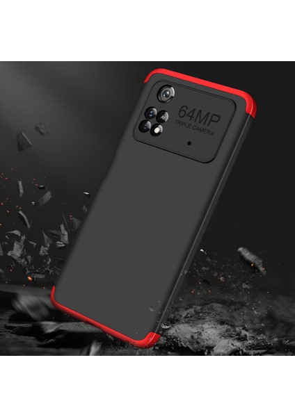 Case 4U Xiaomi Poco M4 Pro 4G Kılıf 3 Parçalı Tam Koruma Sert Mika Ays Kapak Mavi