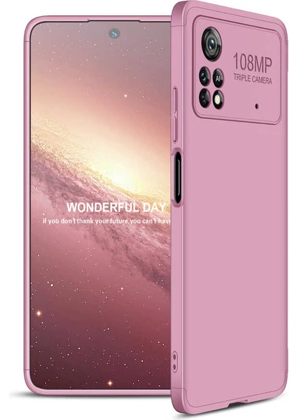 Case 4U Xiaomi Poco X4 Pro 5G Kılıf 3 Parçalı Tam Koruma Sert Mika Ays Kapak Rose Gold