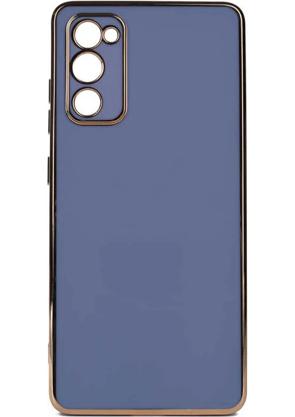 Case 4U Samsung Galaxy A03s Uyumlu Kılıf Kamera Korumalı Yumuşak Pastel Altın Kenar Bark Kapak Açık Mavi