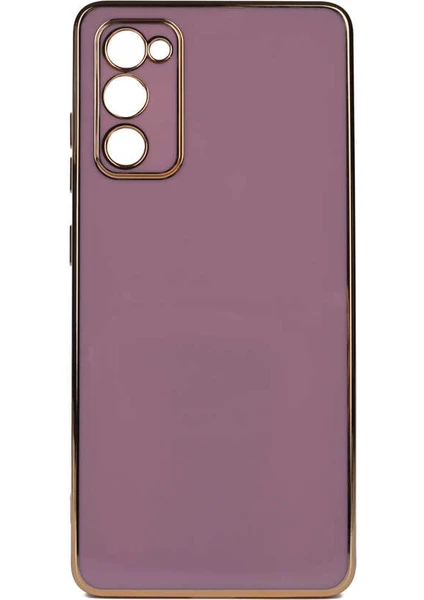 Case 4U Samsung Galaxy A03s Uyumlu Kılıf Kamera Korumalı Yumuşak Pastel Altın Kenar Bark Kapak Mor