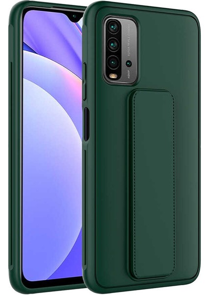 Xiaomi Redmi 9T Kılıf Stand Olabilen Mat Yüzey Kaliteli TPU Silikon Qstand Arka Kapak Koyu Yeşil