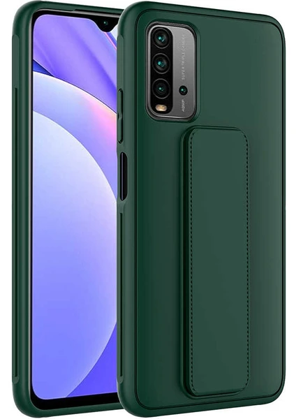 Case 4U Xiaomi Redmi 9T Kılıf Stand Olabilen Mat Yüzey Kaliteli TPU Silikon Qstand Arka Kapak Koyu Yeşil