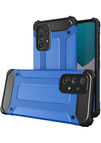 Case 4U Galaxy A33 5g Uyumlu Kılıf Military Armor Çift Katmanlı Crash Silikon Kılıf Mavi