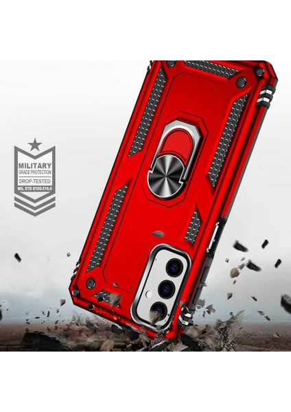 Case 4U Samsung Galaxy M23 Uyumlu Kılıf Çift Katmanlı Yüzüklü Manyetik Vega Kapak Mavi