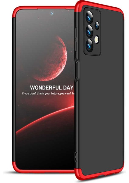 Samsung Galaxy A13 4g Uyumlu Kılıf 3 Parçalı Tam Koruma Sert Mika Ays Kapak Siyah Kırmızı