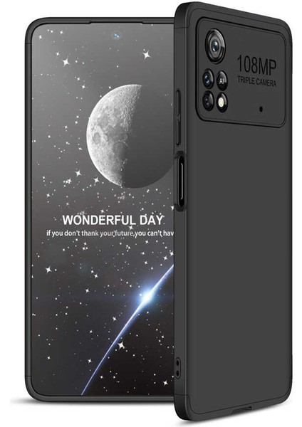 Case 4U Xiaomi Poco X4 Pro 5G Kılıf 3 Parçalı Tam Koruma Sert Mika Ays Kapak Siyah