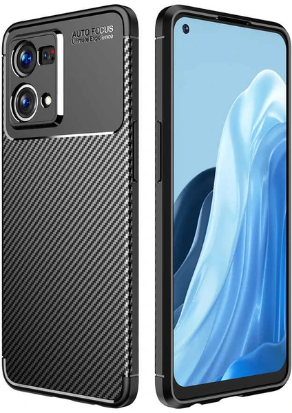 Case 4U Oppo Reno 7 4g Kılıf Rugged Armor Karbon Desenli Lüx Negro Silikon Arka Kapak Siyah