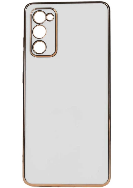 Case 4U Samsung Galaxy A03s Uyumlu Kılıf Kamera Korumalı Yumuşak Pastel Altın Kenar Bark Kapak Beyaz