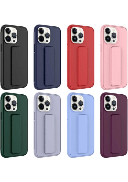 Case 4U Apple iPhone 13 Pro Kılıf Stand Olabilen Mat Yüzey Kaliteli TPU Silikon Qstand Arka Kapak Mürdüm