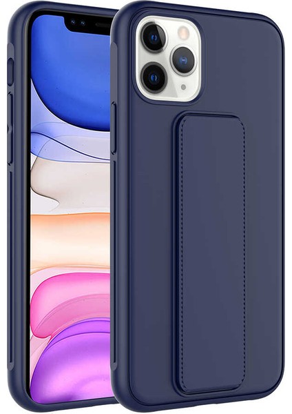 Apple iPhone 11 Pro Max Kılıf Stand Olabilen Mat Yüzey Kaliteli TPU Silikon Qstand Arka Kapak Lacivert