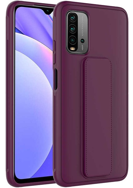 Xiaomi Redmi 9T Kılıf Stand Olabilen Mat Yüzey Kaliteli TPU Silikon Qstand Arka Kapak Mürdüm