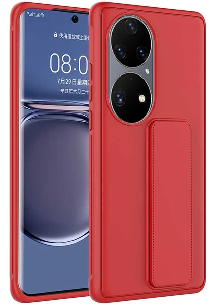 Case 4U Huawei P50 Pro Kılıf Stand Olabilen Mat Yüzey Kaliteli TPU Silikon Qstand Arka Kapak Kırmızı