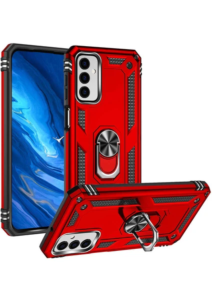 Case 4U Samsung Galaxy M23 Uyumlu Kılıf Çift Katmanlı Yüzüklü Manyetik Vega Kapak Kırmızı