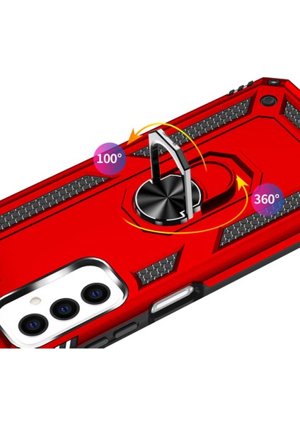 Samsung Galaxy M23 Uyumlu Kılıf Çift Katmanlı Yüzüklü Manyetik Vega Kapak Kırmızı