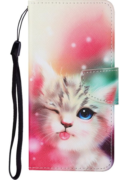 Iphone 13 Sinc Cat Için Renkli Çizim Deseni Pu Kılıfı (Yurt Dışından)