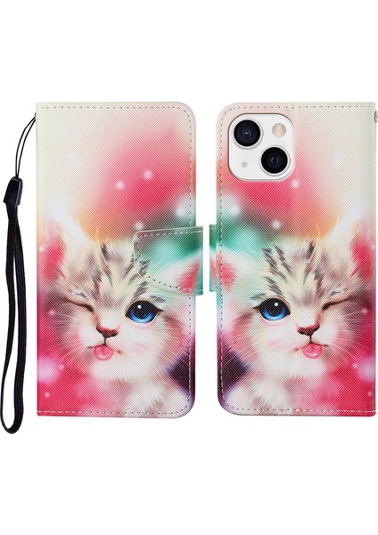Iphone 13 Sinc Cat Için Renkli Çizim Deseni Pu Kılıfı (Yurt Dışından) modelleri