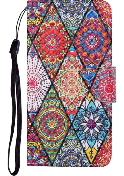 Iphone 13 Rhombus Totem Için Renkli Çizim Deseni Pu Kılıfı (Yurt Dışından)